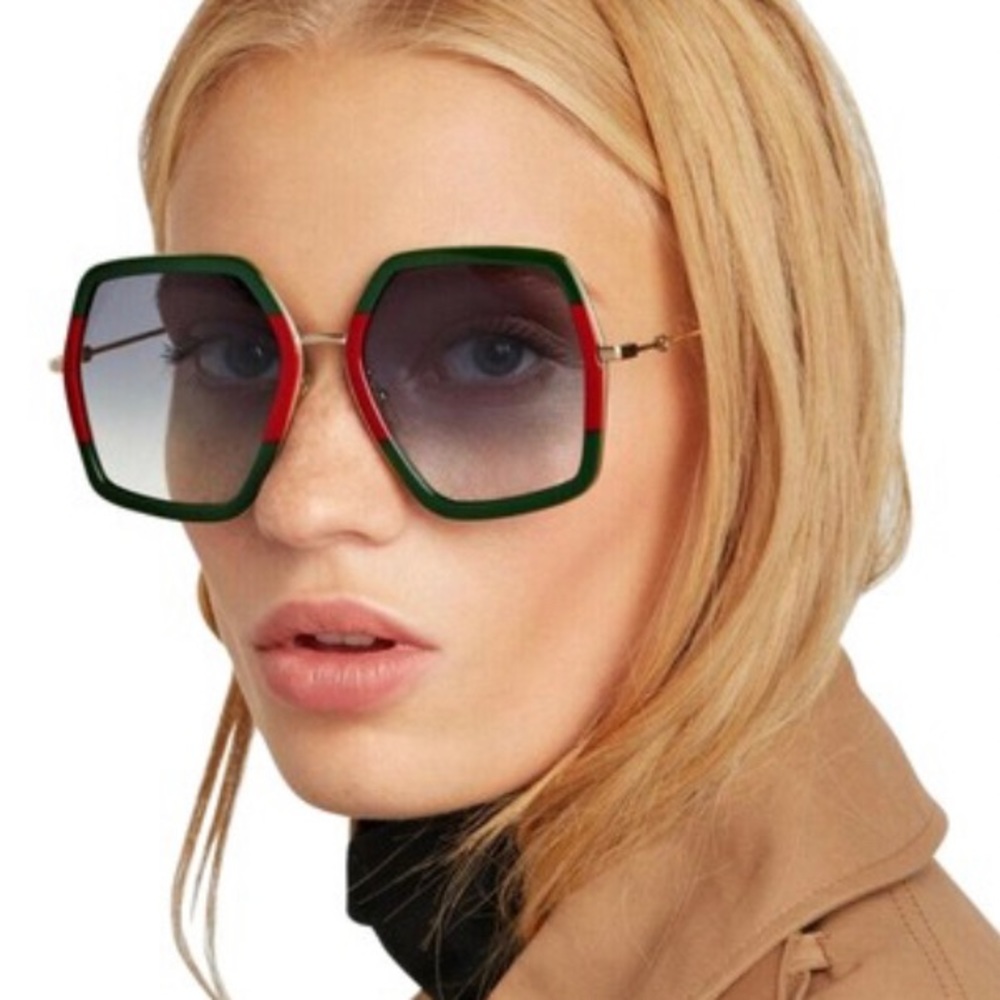 Gucci Green/Gold/Red Gg0106s 007 Women’s  Sunglasses